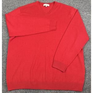 Turnbury Mens Red Merino Wool V Neck Sweater 2XT Big Tall Extra Fine
